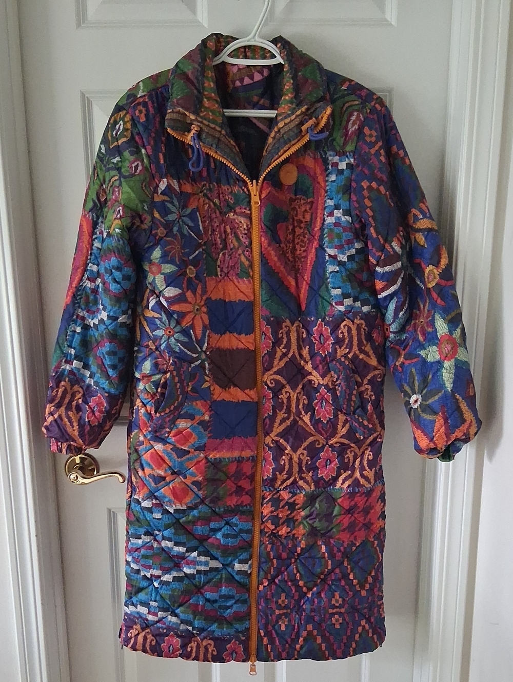 Farm Rio Quilted Multicolor Long Women's Coat - Pink, Purple & Green Size S - Picture 6 of 16